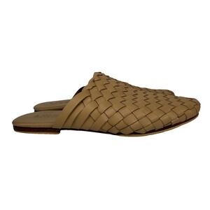 Liberte Mules Womens SZ 6 Tan Leather Woven Slip On Minimalist Casual Flat Shoes